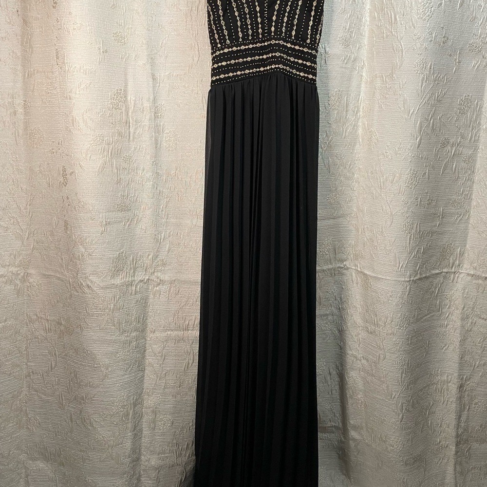Lulu's Black Maxi Gown with Gold Accents